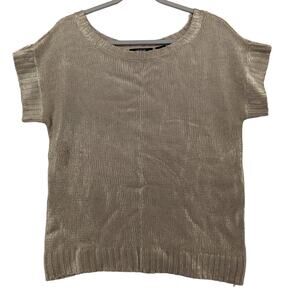 Verve Ami Sweater‎ XL Gold Metallic Rib Knit Crew Neck Short Sleeve Sparkle Work